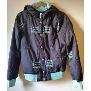 EXR Performance Bomber Jacket Black Logo Emboidered Sky Blue Accents Hooded
